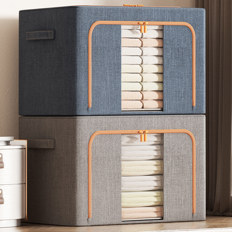 Household Single Window Storage Box Cationic Hemp Fabric Storage Clothes Storage Box Wardrobe Folding Home Storage Bag