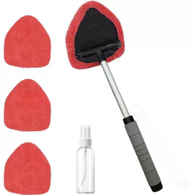 Window Brush Set: Car cleaning tools - set-pentagonal-sponge-handle-4-red-cloth-covers-spray-bottle