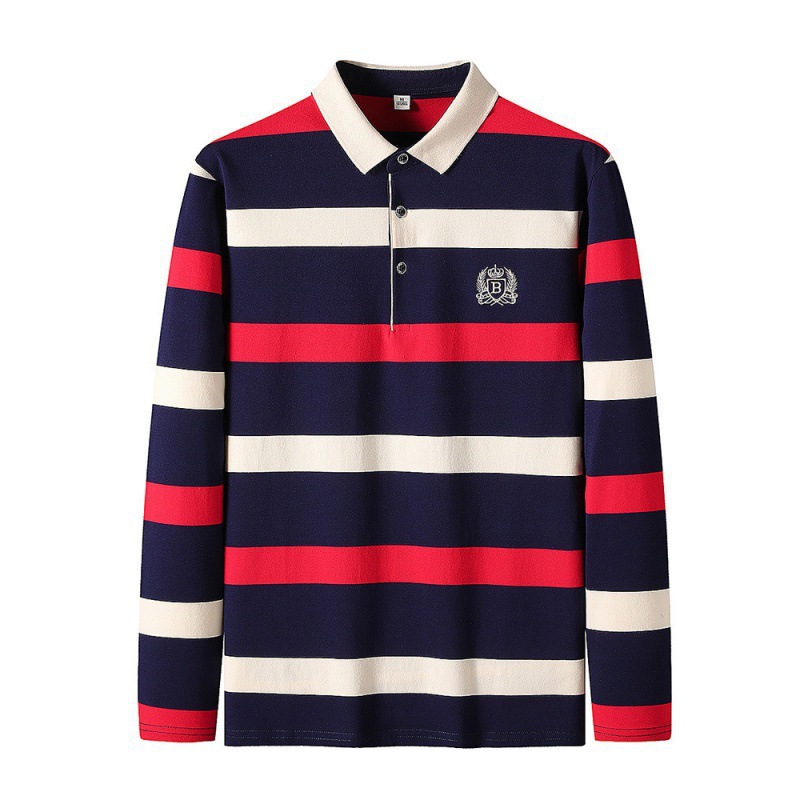 Camiseta de algodón bordada de manga larga polo hombre ligera camiseta de negocios papá camiseta camiseta elástica solapa hombre