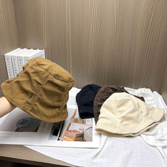 25新款复古美拉德水桶帽褶皱灯芯绒渔夫帽子女秋冬时尚百搭遮阳帽
