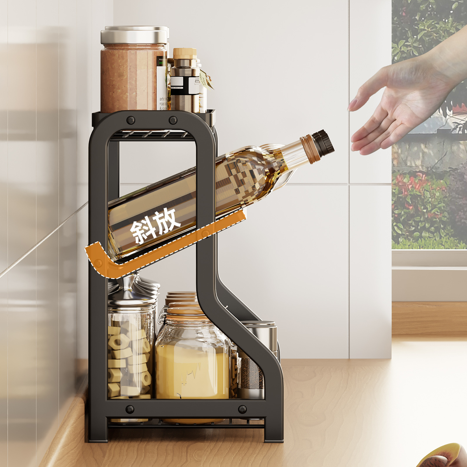 Estante de condimento de cocina transfronteriza estante de almacenamiento estante de cubierta de cubierta estrecho pequeño estante de almacenamiento de condimento de salsa de soja