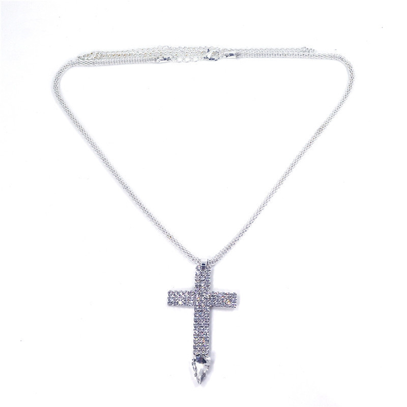 Popular Jewelry Diamond Claw Chain Fashion Trend Cross Rhinestone Necklace display picture 4