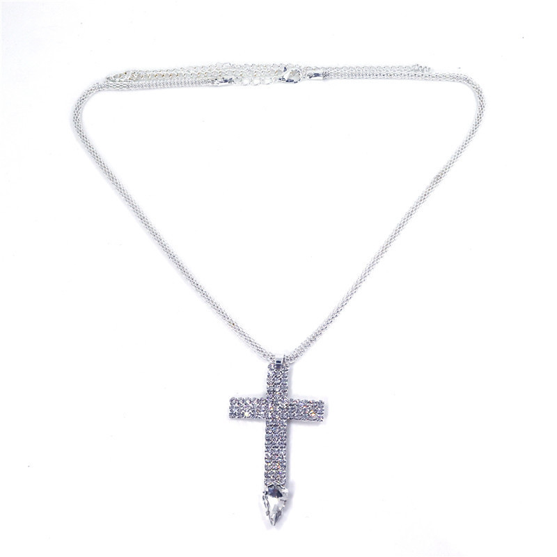 popular jewelry diamond claw chain fashion trend cross rhinestone necklace