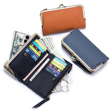 新款日式多功能长款钱包女士真皮荔枝纹手拿包时尚口金包大容量