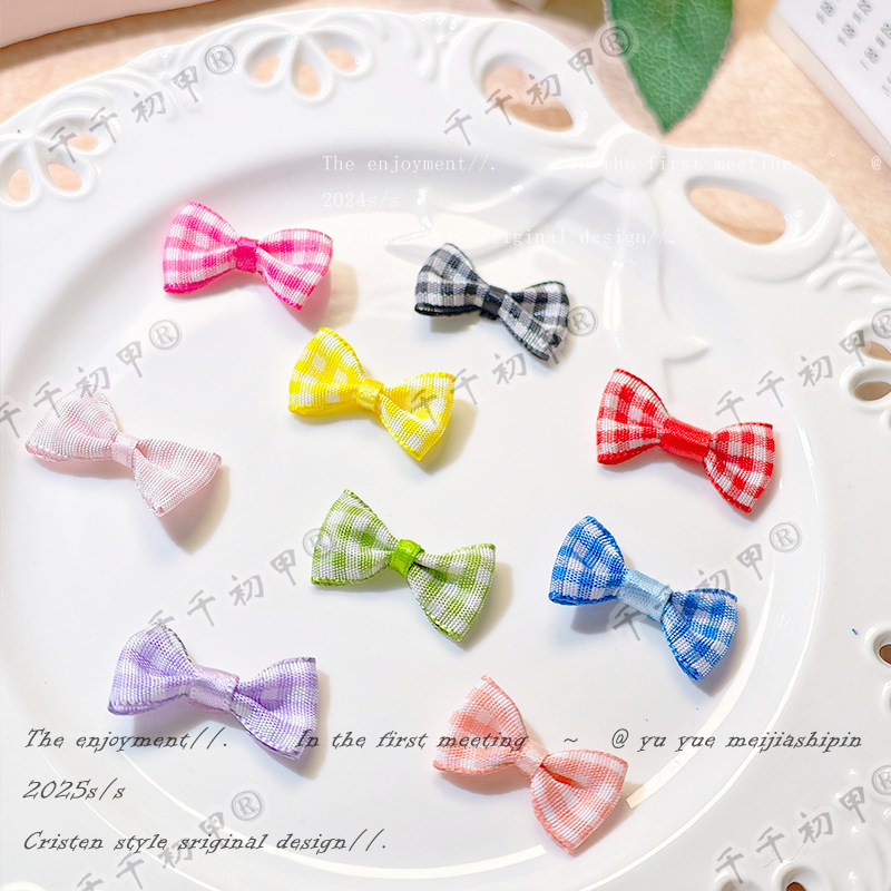 27.7Mmx14.8Mm Plaid Bow Packaging Materials Hair Accessories DIY Scrunchies Nail Art Accessories
