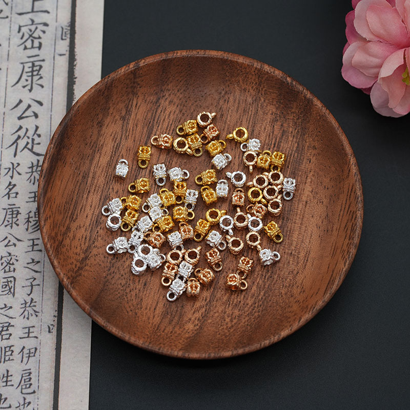 保色镂空花朵小三通挂筒直筒形隔珠真金吊圈筒珠diy配件吊坠