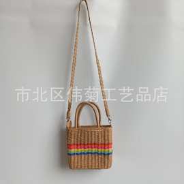夏季新款彩虹系列手拎斜挎两用手工编织草编包