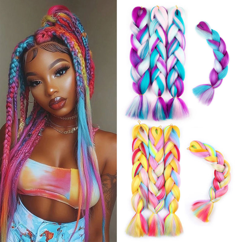 Colorful High-Temperature Synthetic Hair Braids for Export, African Crochet Dreadlocks, Jumbobraid Synthetic Fiber Women's Color-Blocked Braids Colorful High-Temperature Synthetic Hair Braids for Export, African Crochet Dreadlocks, Jumbobraid Synthetic Fiber Women's Color-Blocked Braids