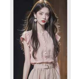 法式小飞袖衬衫夏季设计新款气质漂亮绝美小衫上衣图片色露肩