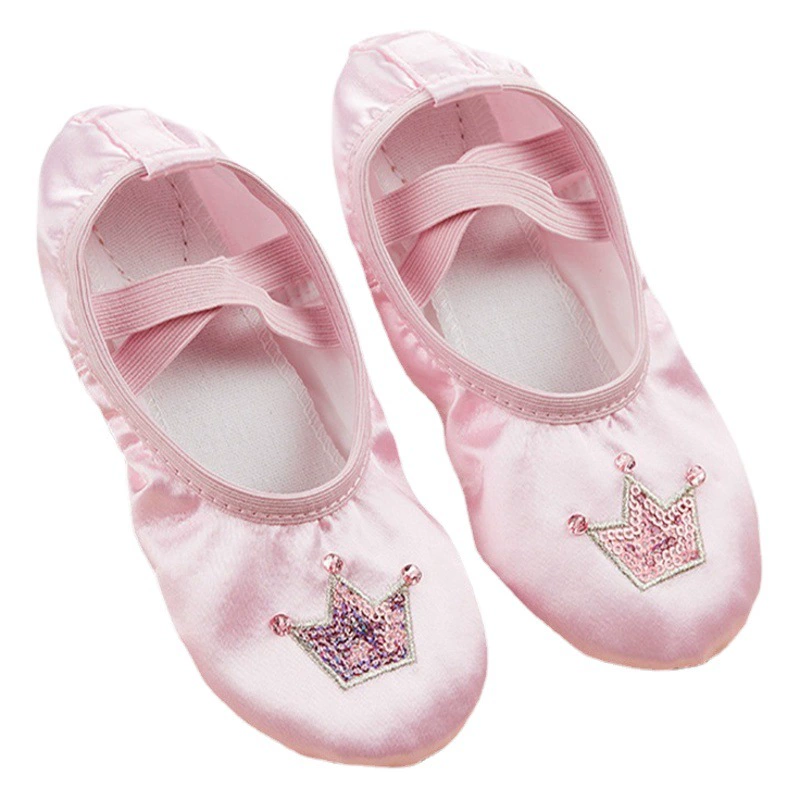 Темно-розовые детские балетные туфли с разноцветными стразами, мягкой подошвой, для выступлений, с кристаллами, блестящие, для девочек