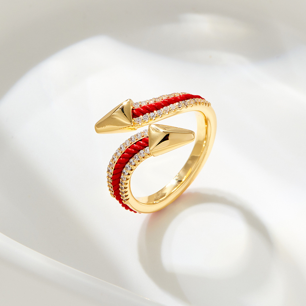 new chinese style festive red rope arrow open ring original design high sense micro inlaid index finger ring adjustable ring