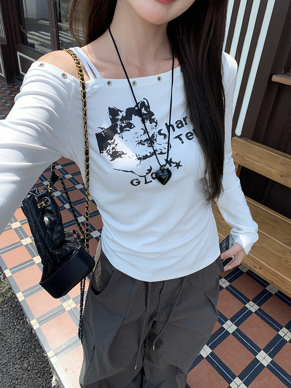 斜肩长袖T恤女2025秋季女装新款内搭打底衫修身一字肩小众上衣|undefined