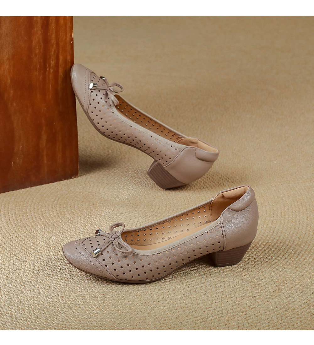 Giày sandal nữ hở mũi gót thấp 3,5 cm, thiết kế đục lỗ thoáng mát, phong cách đơn giản bốn mùa — màu trắng ngà chi tiết 13