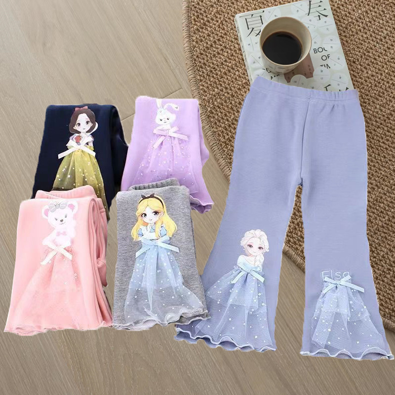 New style trumpet leggings for girls and boys, elastic cartoon long pants suitable for spring and autumn, versatile children's clothing for babies and girls, outerwear.