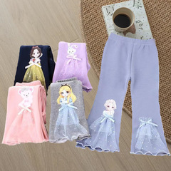 New style trumpet leggings for girls and boys, elastic cartoon long pants suitable for spring and autumn, versatile children's clothing for babies and girls, outerwear.