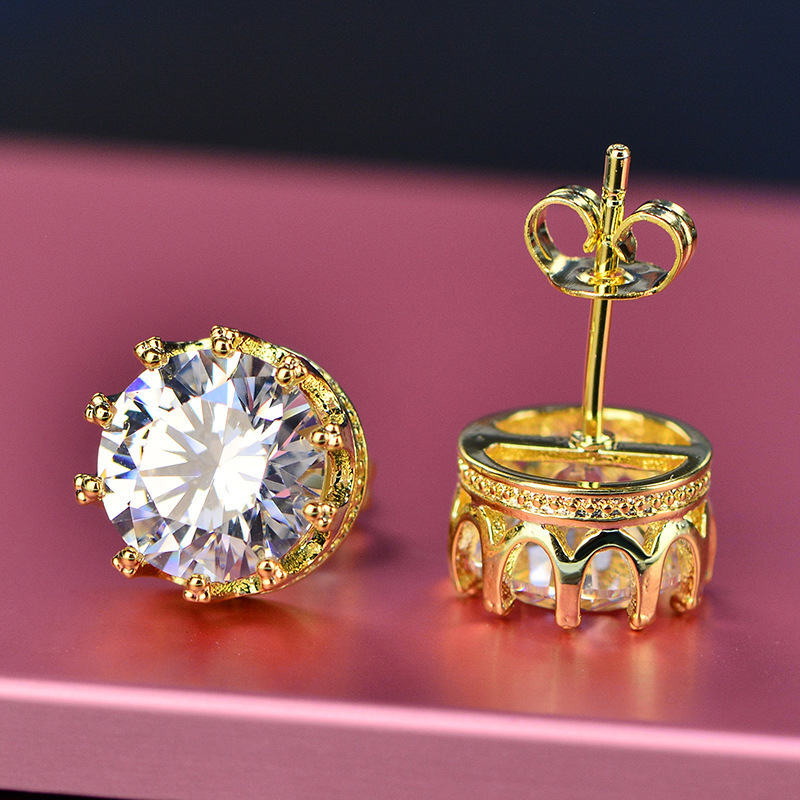 E50 crown stud earrings [1 carat] yellow gold