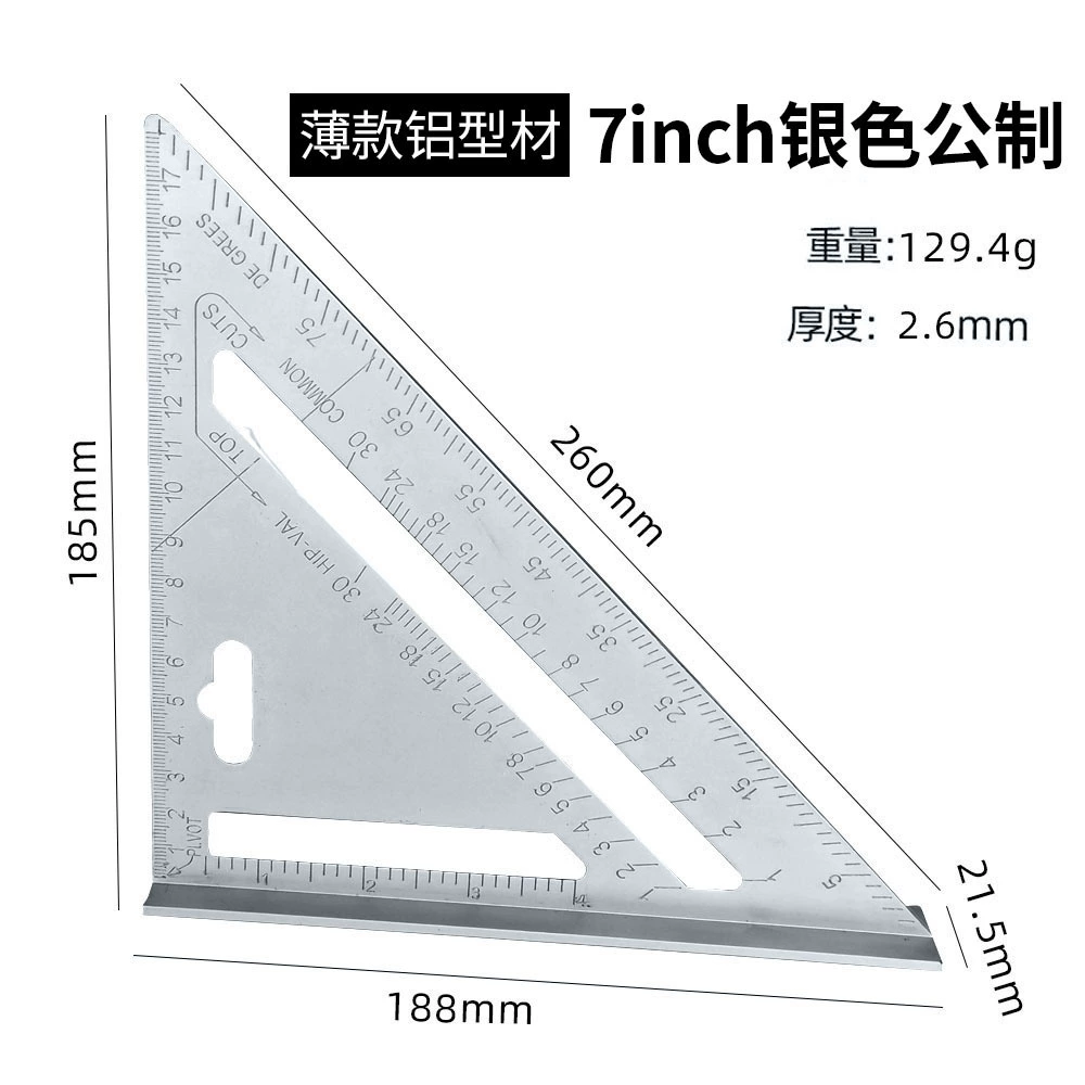 Red metric right angle movable backing ruler aluminum alloy triangle ruler 12-inch 90-degree light ruler measurement tool