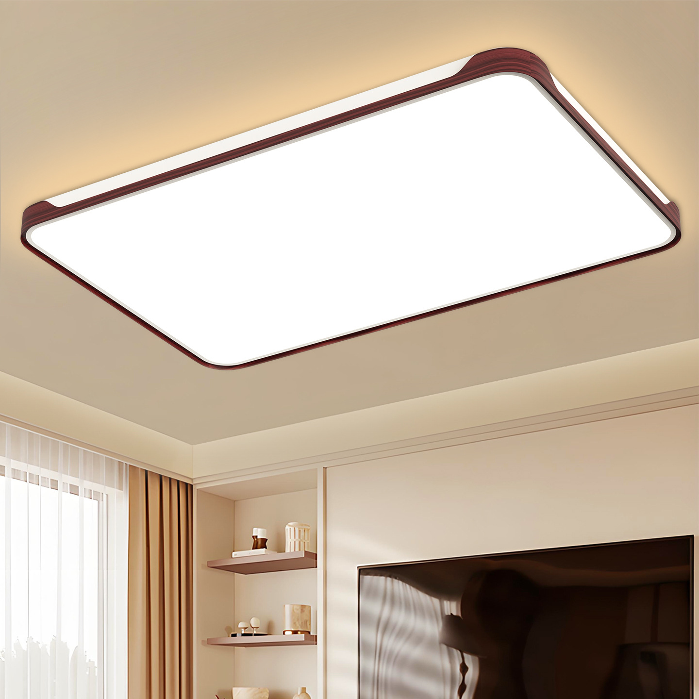 Sala de estar lámpara de techo ultra delgada simple estilo medieval color nuez dormitorio principal protección de ojos lámparas Zhongshan toda la casa 703L