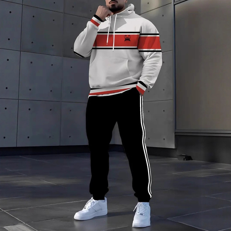 European and American Amazon 2025 New Men's Color Matching 3D Printed Sweatshirt Hoodie Suit Loose Large Size Jacket for Men