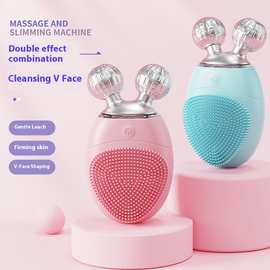 跨境电动硅胶洁面仪洗脸二合一洁面仪滚珠按摩仪毛孔清洁美容仪