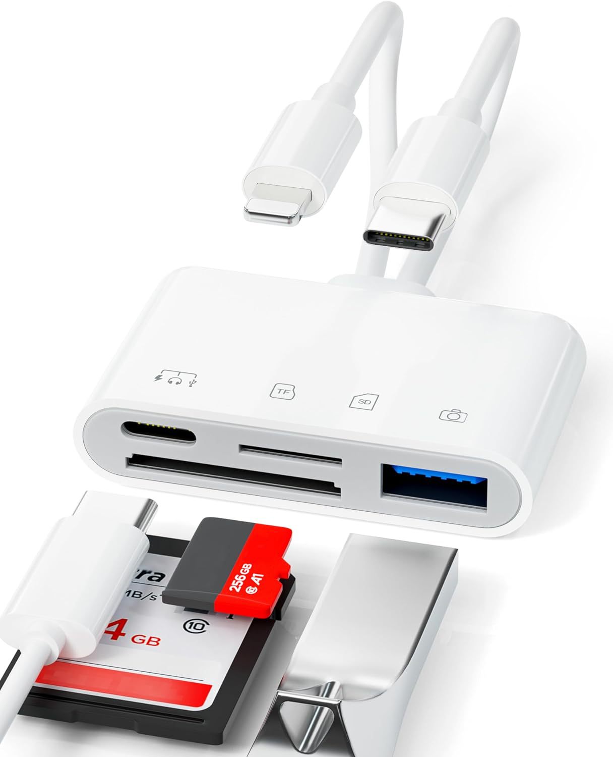 Lector de Tarjetas Compatible con Apple, Android, Huawei, Tarjeta SD, Teléfono Móvil, OTG Todo en Uno, Tarjeta de Memoria Cuatro en Uno TIPO-C USB
