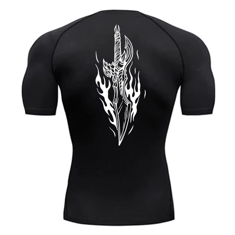 Men's quick-drying athletic t-shirt with a dagger graphic, suitable for gym workouts, running, and other activities Men's quick-drying athletic t-shirt with a dagger graphic, suitable for gym workouts, running, and other activities