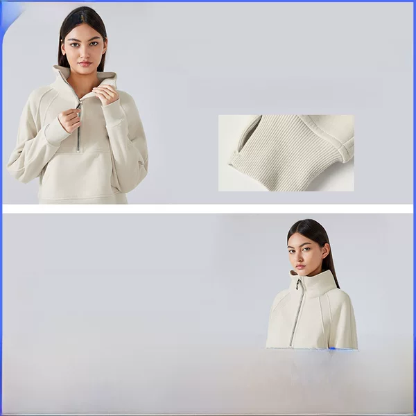 Autumn and Winter New Half-zipper Collar fleece-lined Thickened Sweat Women's Casual Running Warm Loose Top DAW150