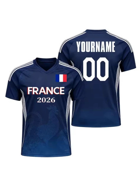2026 France Flag Print Football Jersey Number Quick Dry Sports Sneakers Wearable Comfortable T-shirt 2026 France Flag Print Football Jersey Number Quick Dry Sports Sneakers Wearable Comfortable T-shirt