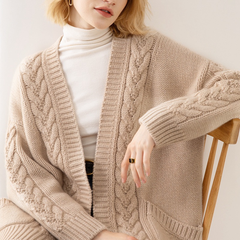 Europa y los Estados Unidos transfronterizos V-collar temperamento cardigan de punto 2024 otoño y invierno nuevo suéter largo y largo suéter chaqueta de mujer