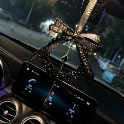 Full diamond handmade crystal car pendant creative luxury high-end rearview mirror car hanging chain decoration car interior goddess (Car hanging) - black-crystal-pendant