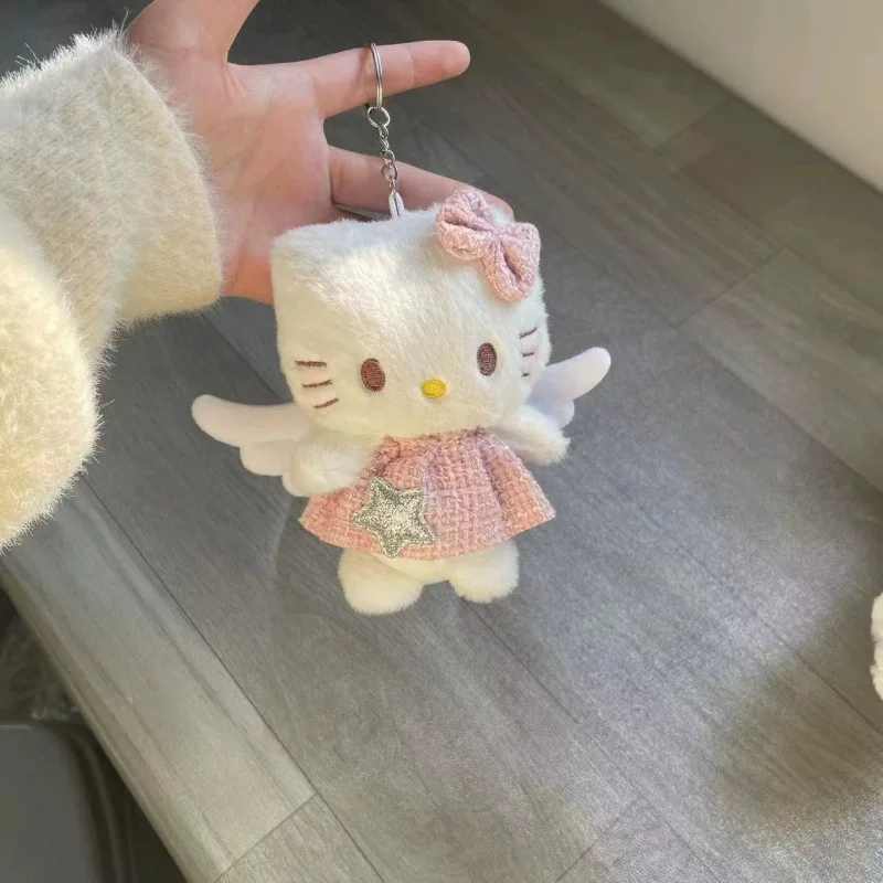  Bag charm KT Angel plush keychain, winged pendant for backpack — cute birthday gift