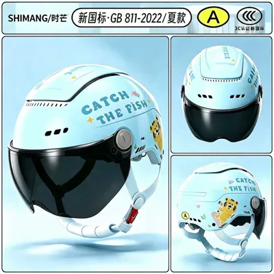 Motosiklet kaskı (dəbilqə) – Electric vehicle helmet, new national standard - summer-editionsky-blue-little-fish-catching-tiger-sun-protection-short-goggles-0-sense-skylight-multi-hole-breathable-adjustable-head-circumference