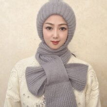 鞋要绒季针织帽加绒围巾护耳一体松鼠帽子毛线帽子女冬可扣风雪帽