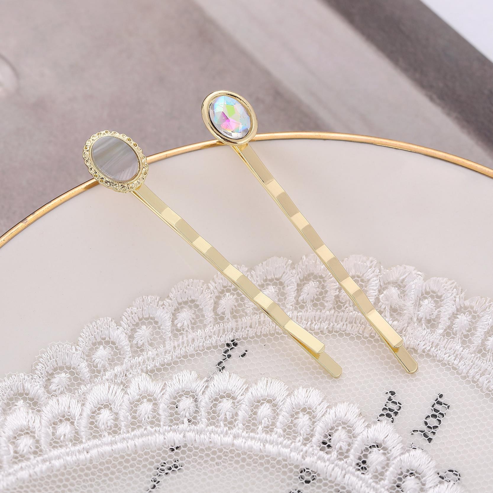 Korean Style New Hairpin Simple Golden Style Clip with Oval Gemstone Hairpin Exquisite Diy Headwear Metal suit