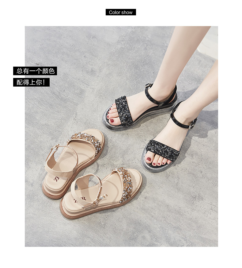 Giày sandal đế xuồng nữ đính đá thời trang — M298 màu đen chi tiết 5