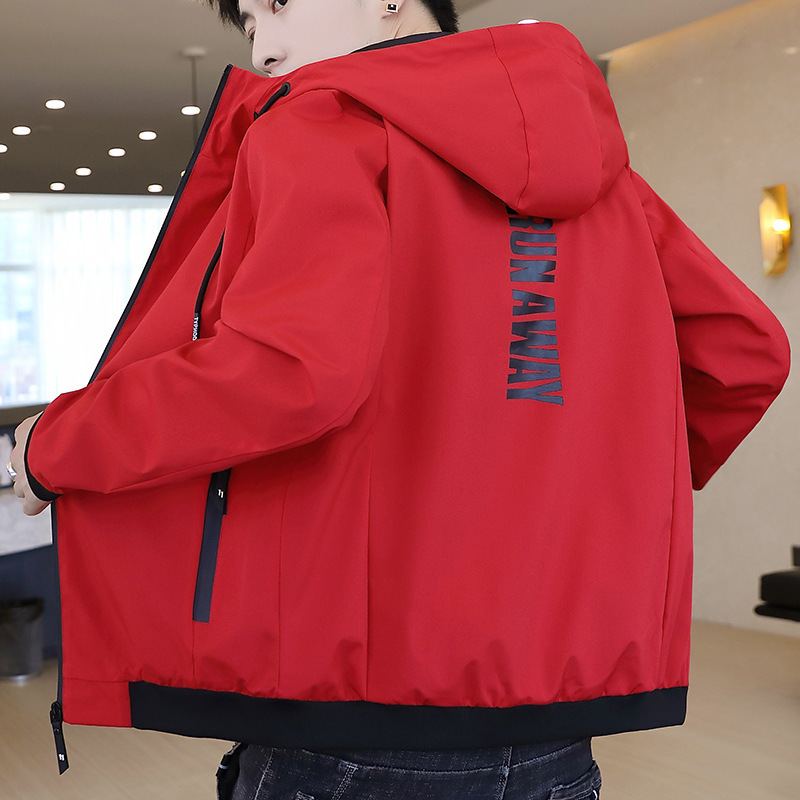 La primavera y el otoño de los hombres de moda casual ins chaqueta juvenil ajuste chaqueta roja con capucha estilo de Hong Kong uniforme de béisbol