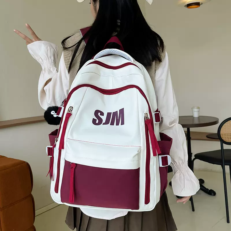 美式复古大学生ins双肩包女 大容量高中学生初中生书包电脑背包男