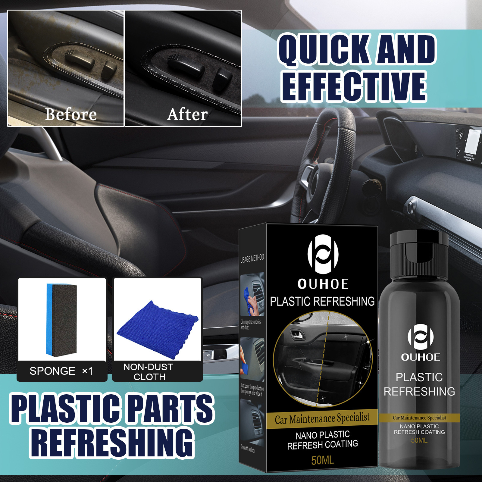 Ouhoe Car Plastic Renovator Care Cleaning Interior Dustproof Polishing Plastic Whitening Maintenance Dashboard