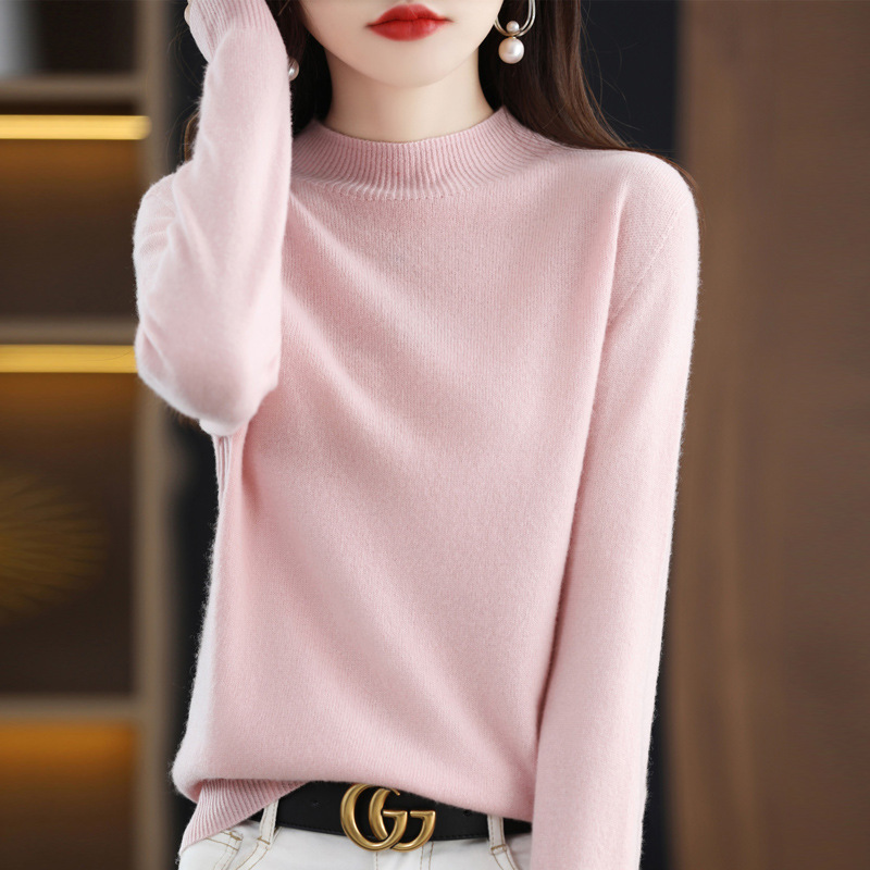 Women's 100% Pure Wool Sweater, Half-Turtleneck Base Sweater, Solid Color Knitwear, Autumn Fine Wool New Style, Loose Fit Women's 100% Pure Wool Sweater, Half-Turtleneck Base Sweater, Solid Color Knitwear, Autumn Fine Wool New Style, Loose Fit