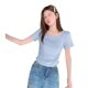 Purple Square Collar Short-sleeved T-shirt Women's Summer 2025 New Explosions Shoulder Slim-fit Slimming Design Sense Top