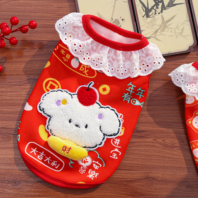 Año Nuevo mascotas perros gatos ropa accesorios otoño invierno leche terciopelo encaje manzanas que osos Teddy festivo