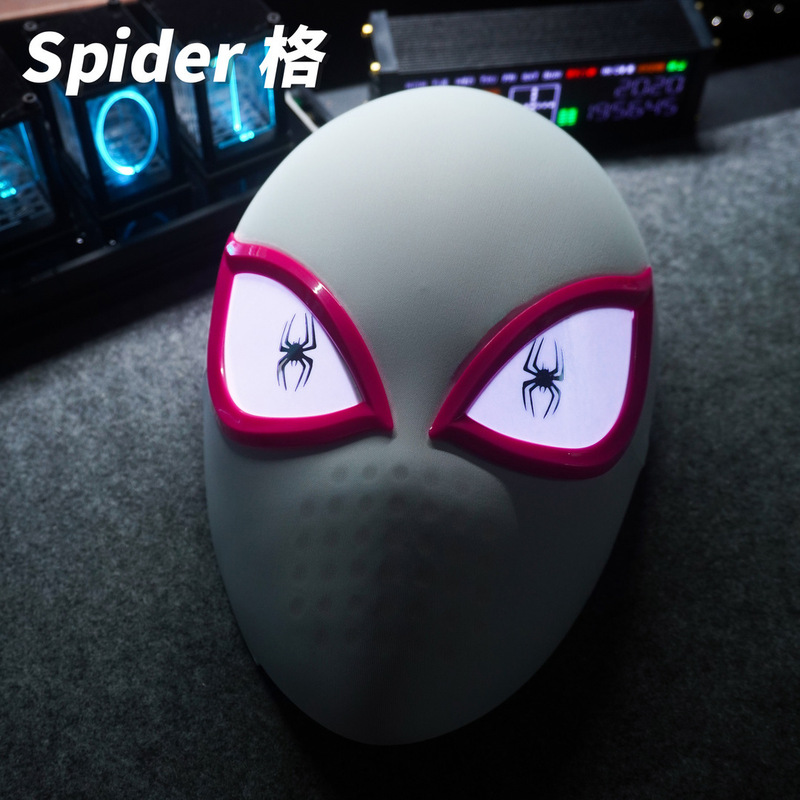 Cross-Border Gwen Spider-Man Headgear Touch Light-Emitting Electric Fully Automatic Mask Helmet with Movable Eyes Adult Cos