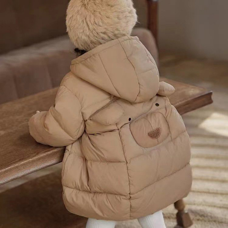 2025 New Style Down Cotton Jacket for Boys and Girls, Mid-Length, Korean Style, Thickened Cotton-padded Jacket, Trendy