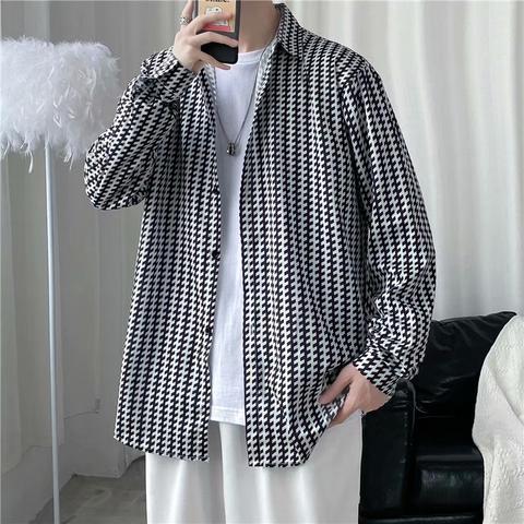 Batik-Druckhemd, langärmliges Herrenoberteil in koreanischer Version mit lockerem Drapierung, leichter, reifer Stil für Frühling und Herbst_voghion.com