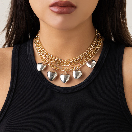 European and American cross-border jewelry, versatile popular heart geometric necklace, simple mirror three-dimensional heart-shaped pendant necklace for women