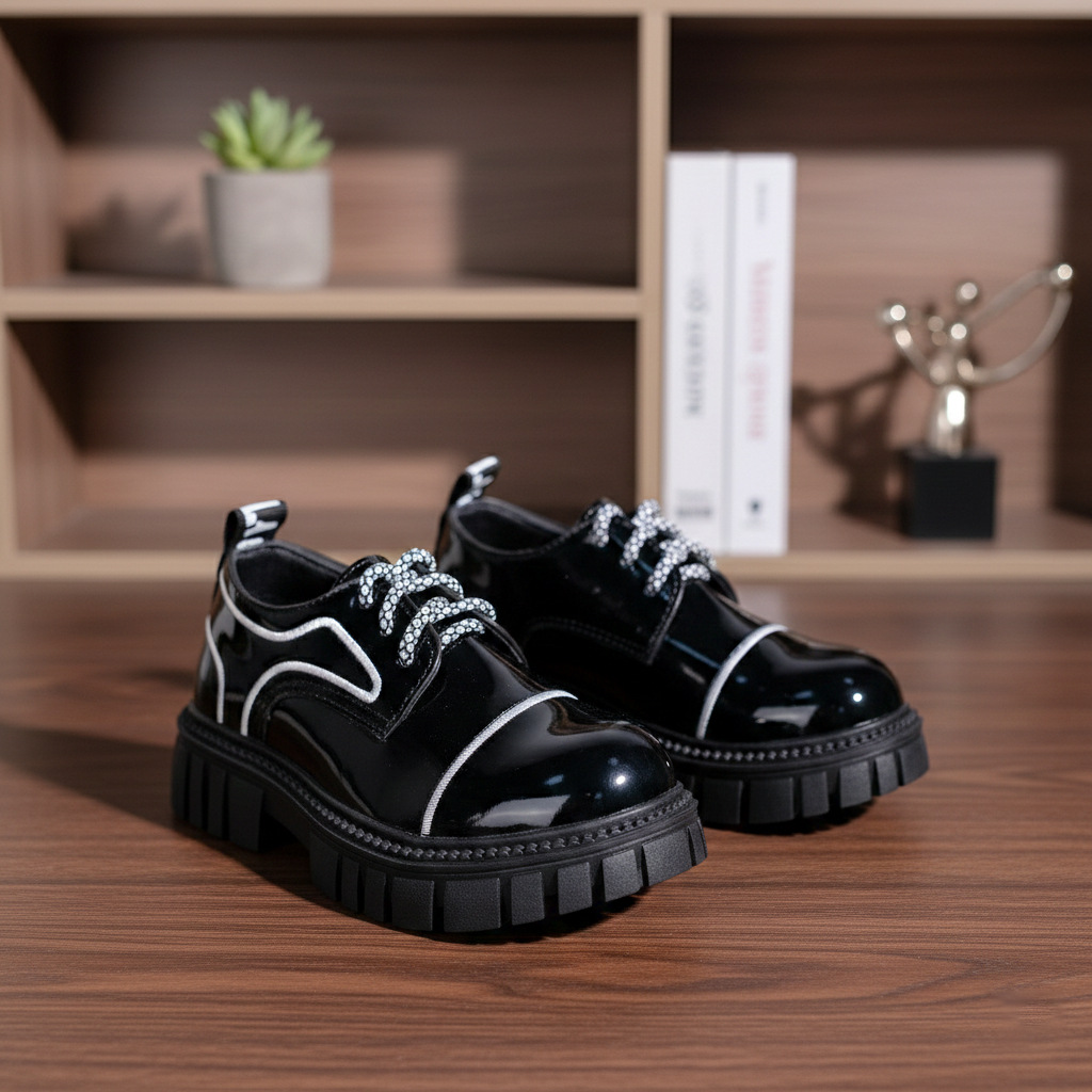 Leather Shoes 2025 New Children's Thick-Soled British Performance Slip-On School Shoes for Middle and Large Children Korean Style Leather Shoes Wholesale
