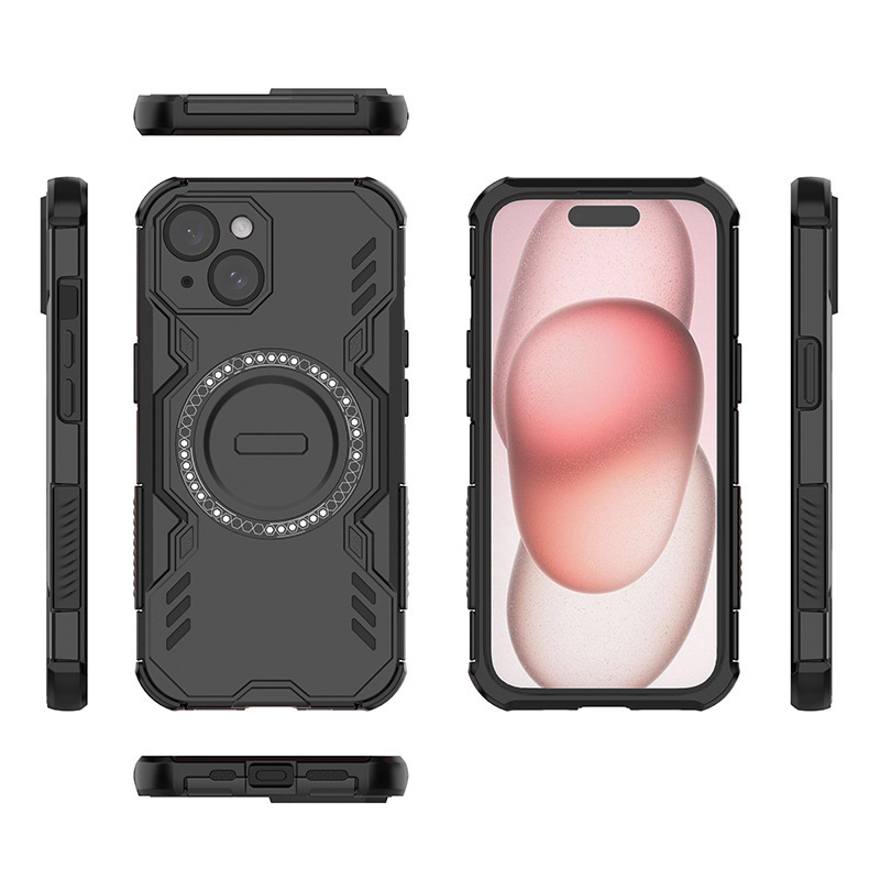 外国貿易の新しい iPhone15ProMax 落下防止携帯電話ケース冷却メカ Apple 15 保護カバー磁気ホルダー|undefined