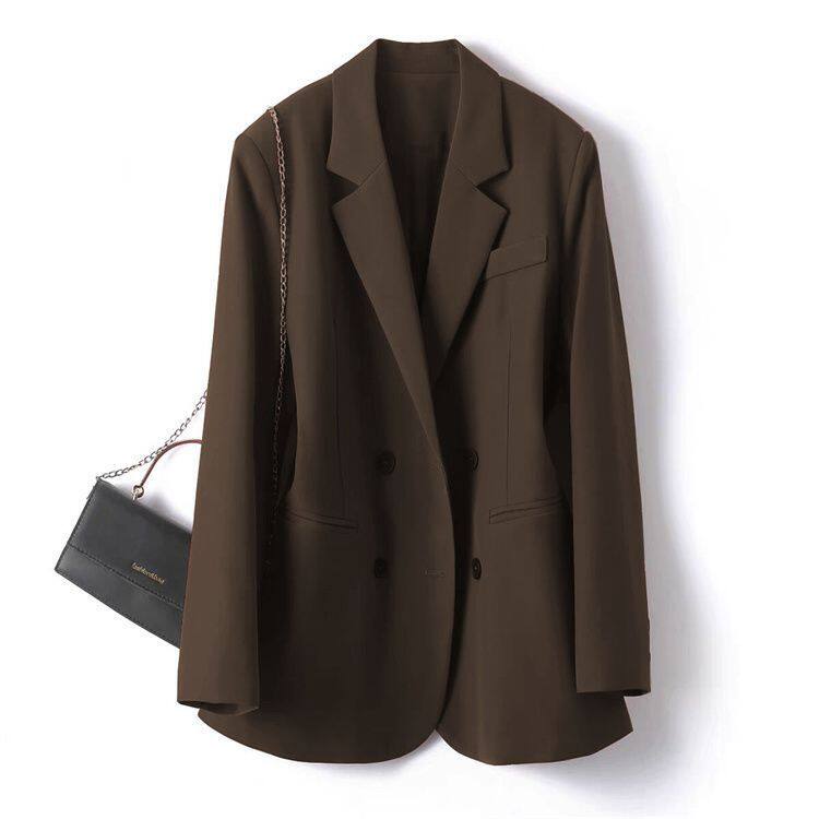 Áo vest nữ dáng suông cổ vest tay dài phối túi, phong cách thanh lịch công sở — Màu nâu, Màu trắng nhạt, màu mâm xôi, màu xanh hoàng gia chi tiết 6