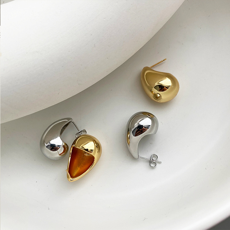 1 Pair Modern Style Water Droplets Plating Copper Ear Studs display picture 3