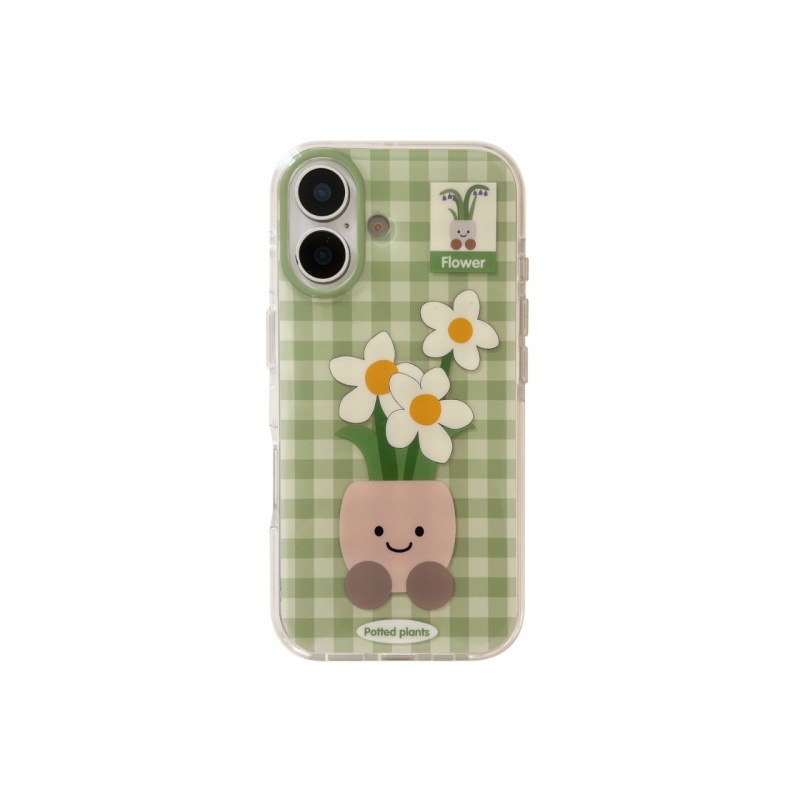 Flores en maceta de cuadros verdes de verano para Apple 16ProMax funda para teléfono móvil 15Pro pareja 14Pro personalidad 13